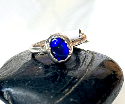 Solid Black Opal Silver Ring