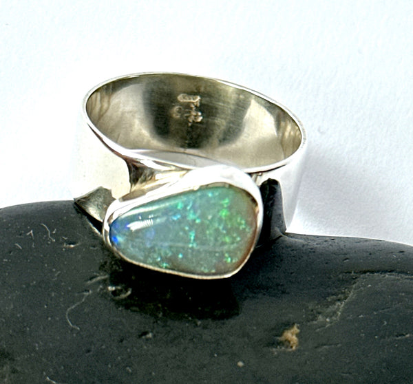 Lightning Ridge Solid Opal Sterling Silver Ring