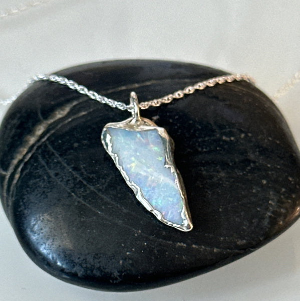 Coober Pedy Opal Shell Silver Pendant Necklace