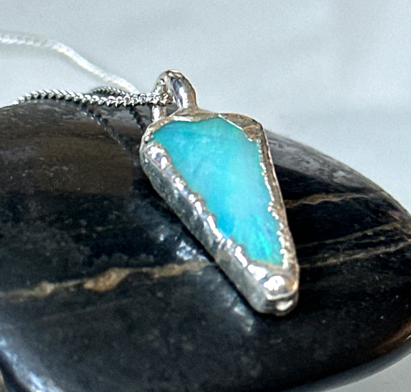 Coober pedy Opal Silver Necklace