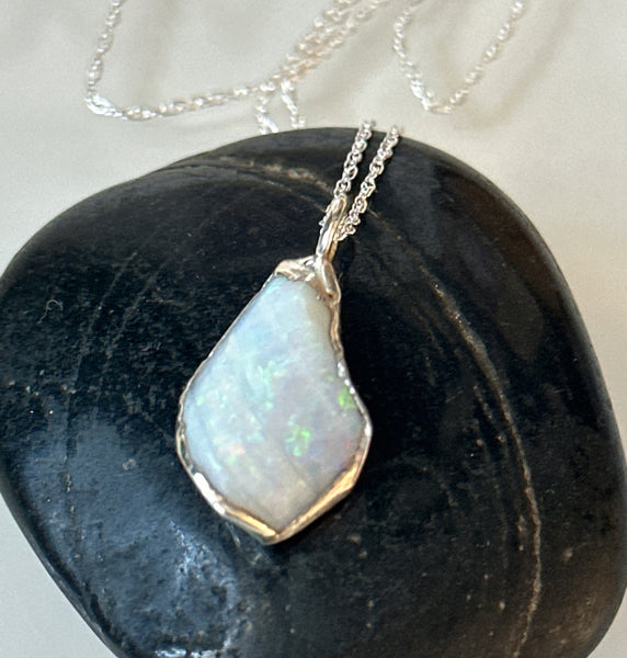 Coober Pedy Shell Opal Silver Pendant Necklace