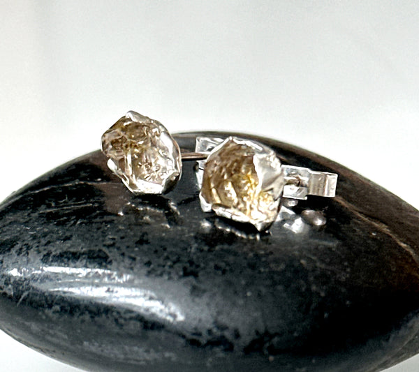 Golden Enhydro (Petroleum Diamond Quartz) Silver Stud Earrings