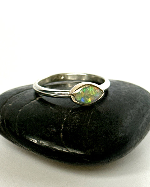 Solid Lightning Ridge Opal 9 Carat Gold & Sterling Silver Ring
