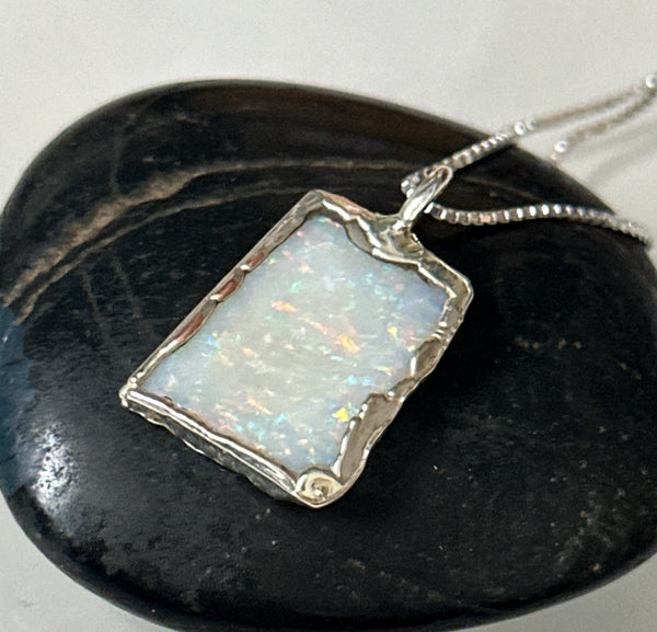 Coober Pedy Opal Silver Pendant Necklace