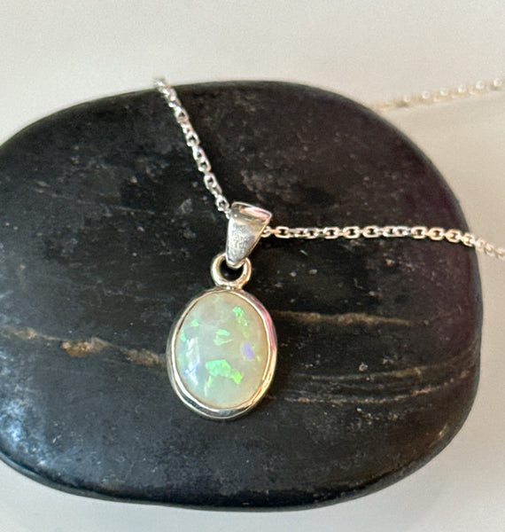 Coober Pedy Opal Pendant Sterling Silver Necklace