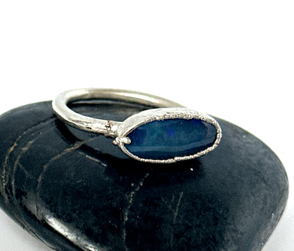 Black Crystal Opal Silver Ring