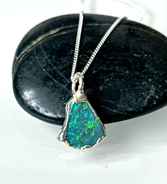 Lightning Ridge Opal Silver Pendant Necklace