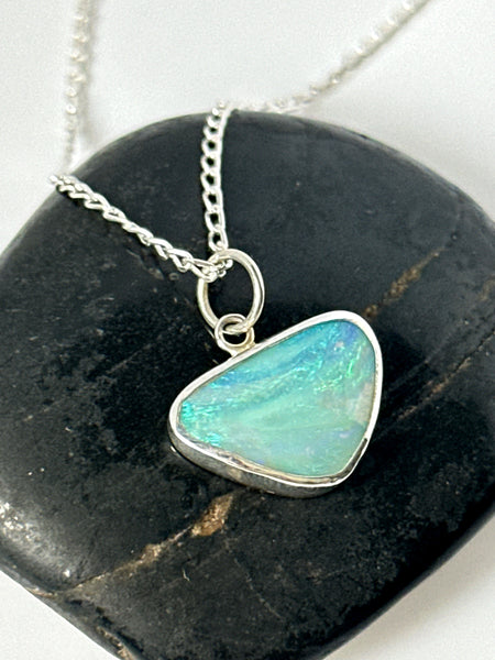 Coober Pedy Opal Silver Pendant Necklace