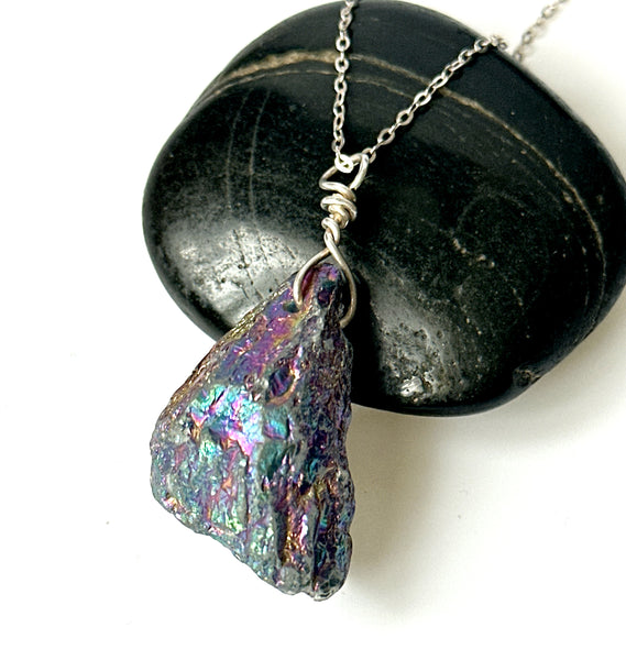 Titanium Rock Crystal Quartz Sterling Silver Pendant Necklace