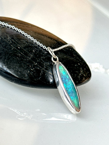 Lightning Ridge Opal Sterling Silver Pendant Necklace