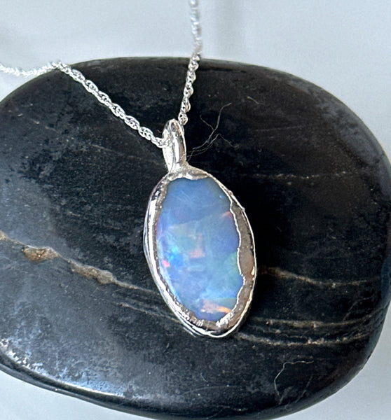 Mintabie Opal Silver Pendant Necklace