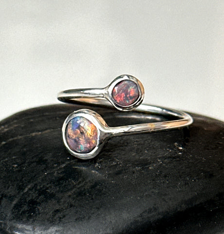 Lightning Ridge Double Opal Sterling Silver Adjustable Ring