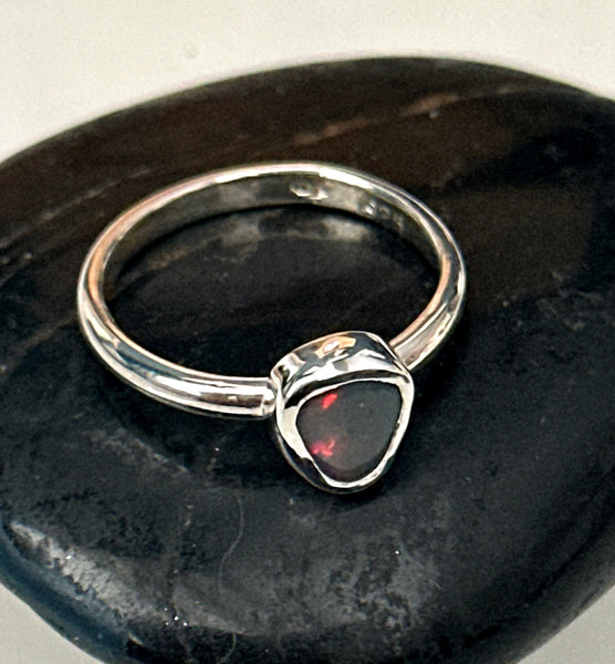 Lightning Ridge Black Opal Sterling Silver Ring