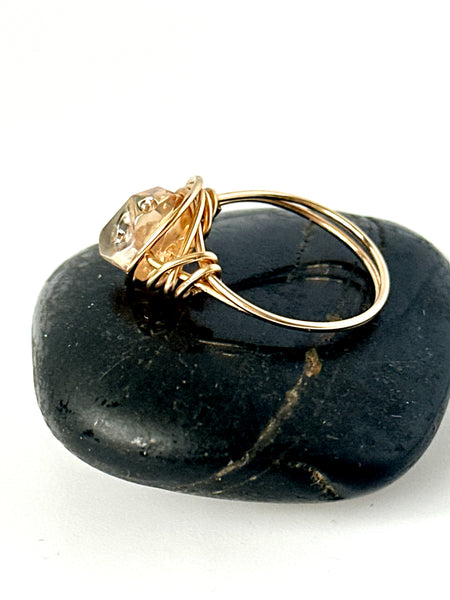 Rock Crystal Aura Quartz 14 ct Gold Filled Wire Ring