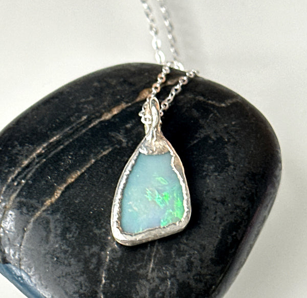Coober Pedy Opal Silver Pendant Necklace