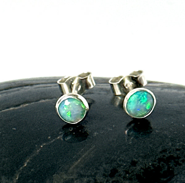 Coober Pedy Opal Stud Silver Earrings