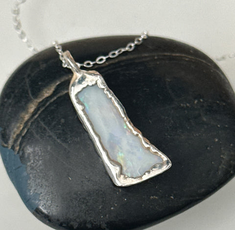 Coober Pedy Opal Silver Pendant Necklace