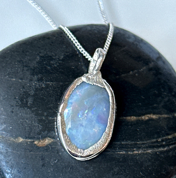 Mintabie Opal Silver Pendant Necklace