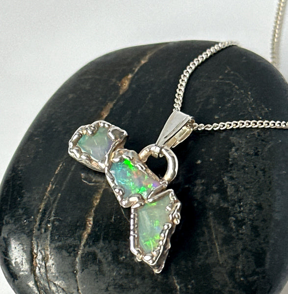 Mintabie Opal Silver Pendant Necklace