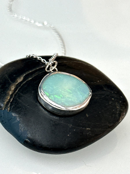 Coober Pedy Opal Silver Pendant Necklace