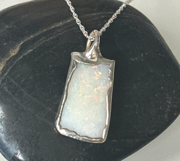 Coober Pedy Opal Silver Pendant Necklace