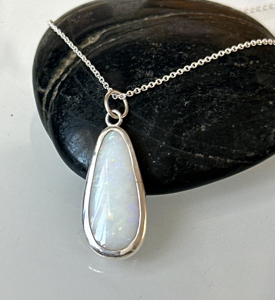 Solid Coober Pedy Opal Sterling Silver Pendant Necklace