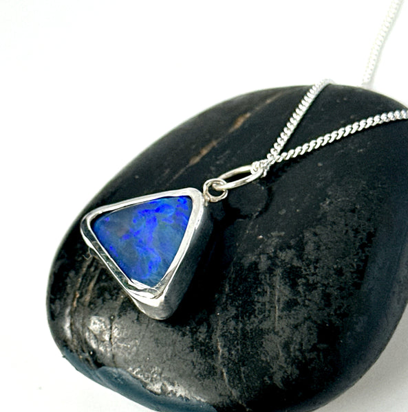 Solid Mintabie Black Crystal Opal Sterling Silver Pendant Necklace