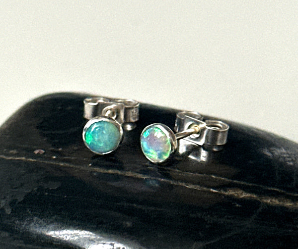 Mintabie Opal Silver Stud Earrings