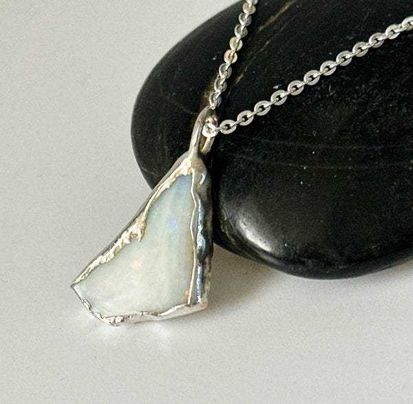 Coober Pedy Opal Silver Pendant Necklace