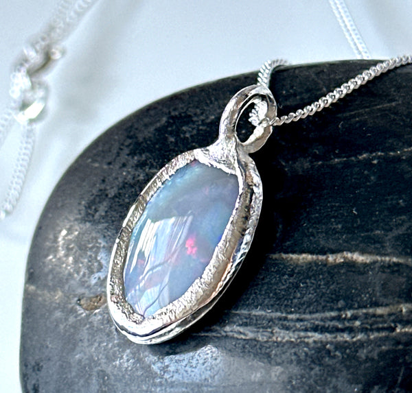 Mintabie Opal Silver Pendant Necklace