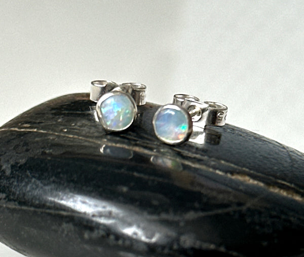 Solid Mintabie Opal Sterling Silver Stud Earrings