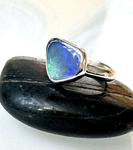Solid Mintabie Opal Sterling Silver Ring