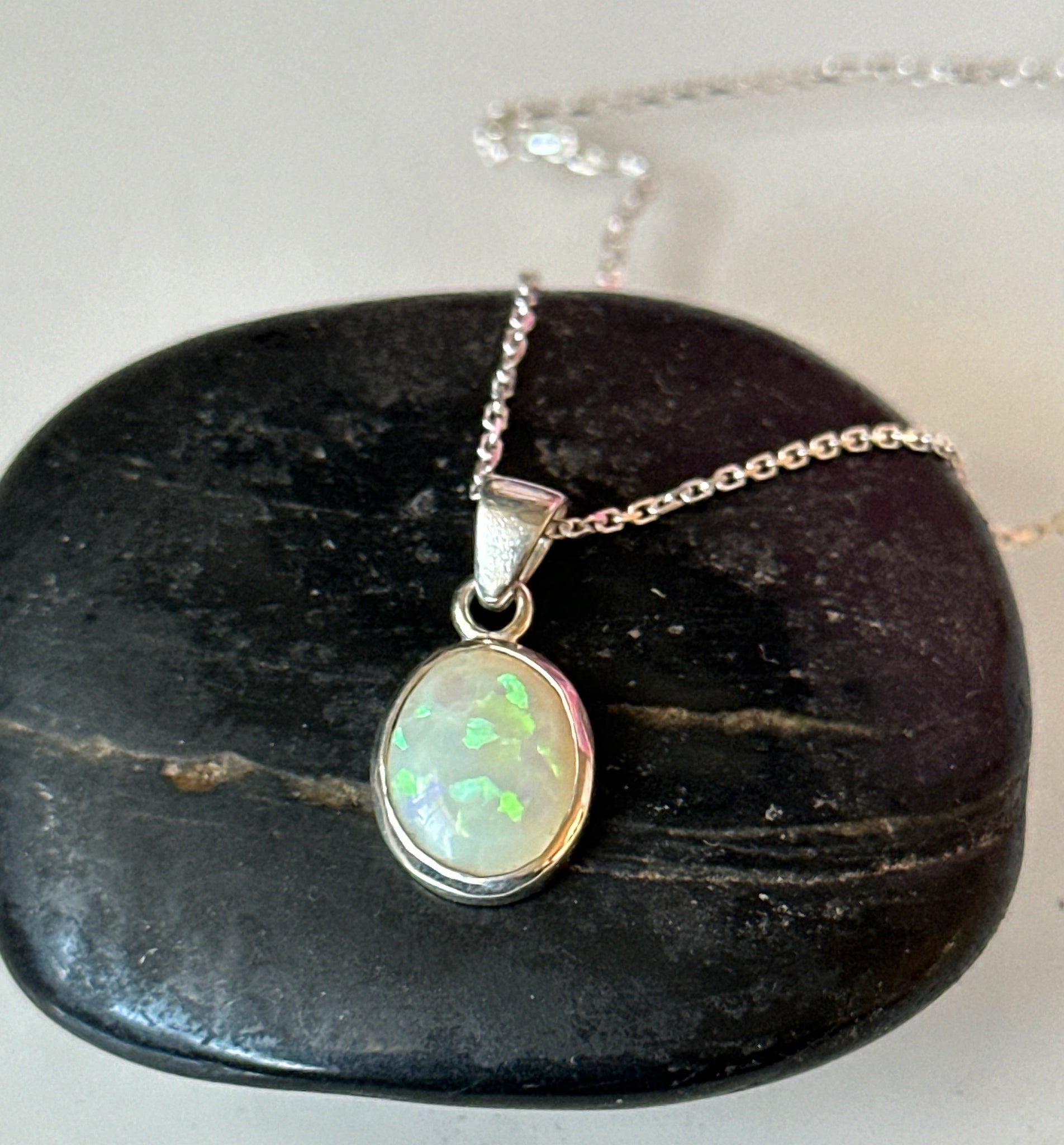 Coober Pedy Opal Pendant Sterling Silver Necklace