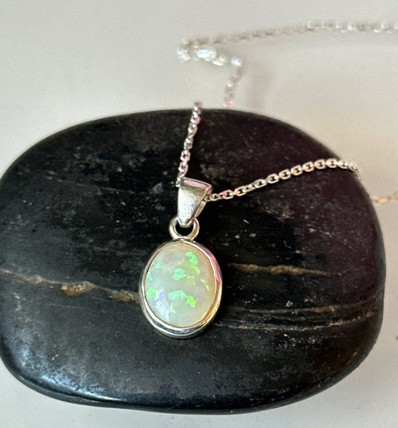 Coober Pedy Opal Pendant Sterling Silver Necklace