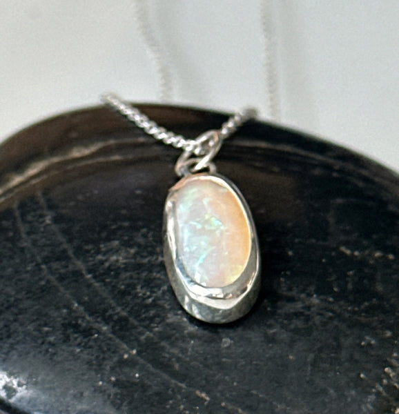 Solid Coober Pedy Opal Sterling Silver Pendant Necklace
