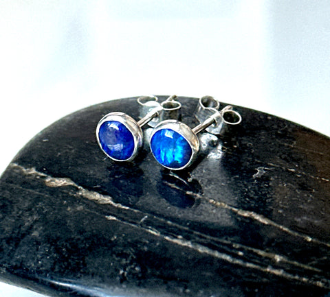 Lightning Ridge Opal Stud Sterling Silver Earrings
