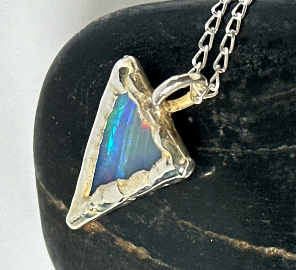 Solid Opal Silver Formed Textured Pendant Necklace