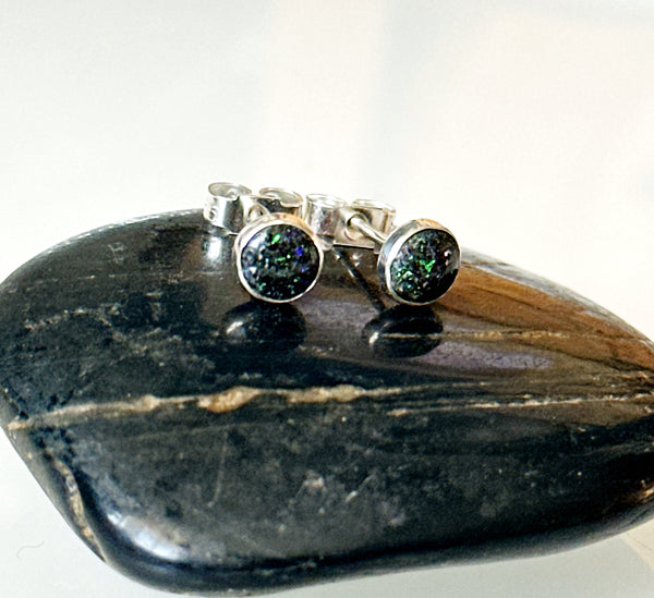 Fairy Matrix Opal Sterling Silver Stud Earrings
