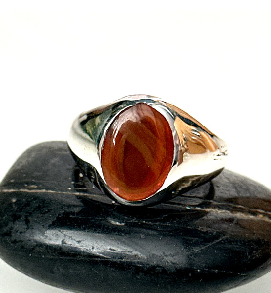 American Fire Opal Sterling Silver Signet Ring