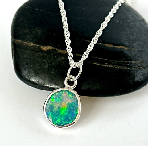 Lightning Ridge Opal Sterling Silver Pendant Necklace