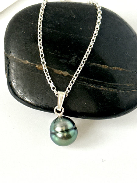 Tahitian Pearl Sterling Silver Pendant Necklace
