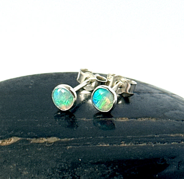 Lightning Ridge Opal Silver Stud Earrings