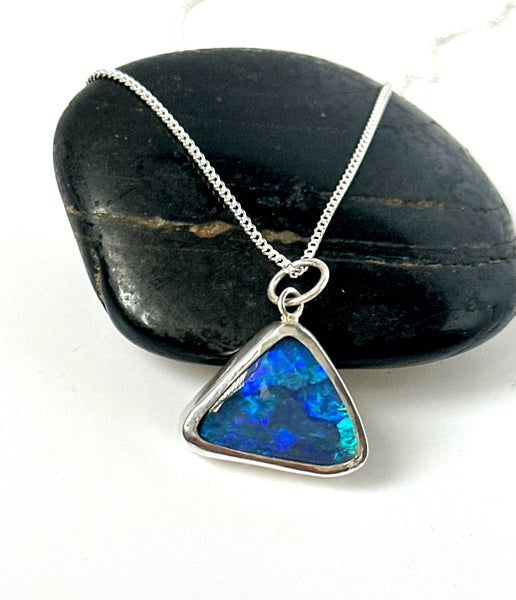 Solid Mintabie Black Crystal Opal Sterling Silver Pendant Necklace