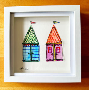 Beach Hut Watercolour & Wire Framed Art