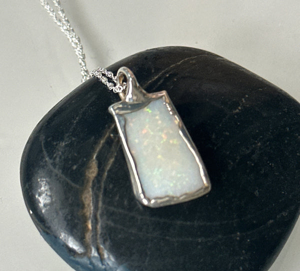 Coober Pedy Opal Silver Pendant Necklace