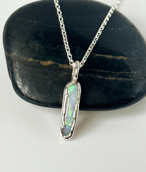 Coober Pedy Opal Silver Pendant Necklace