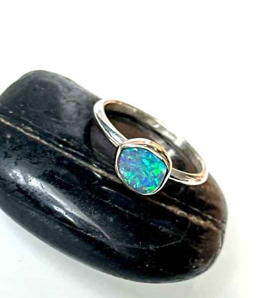 Solid Lightning Ridge Opal 9 Carat & Sterling Silver Ring