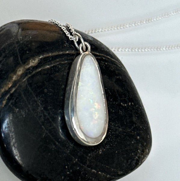 Solid Coober Pedy Opal Sterling Silver Pendant Necklace