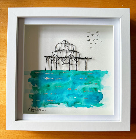 Brighton West Pier Watercolour & Wire Sculpture Art