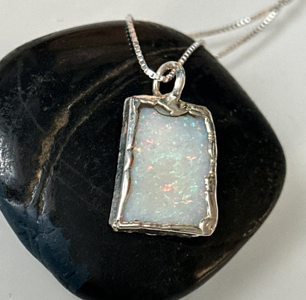 Coober Pedy Opal Silver Pendant Necklace